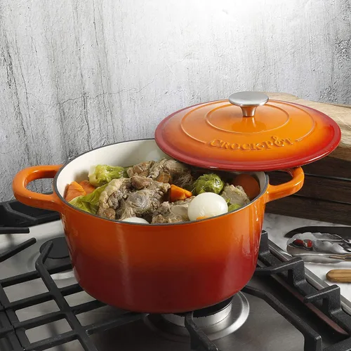 Miniatura 6 de Crock Pot olla para horno holandés de hierro fundido artesanal de 7 cuartos de galón, Anaranjado atardecer