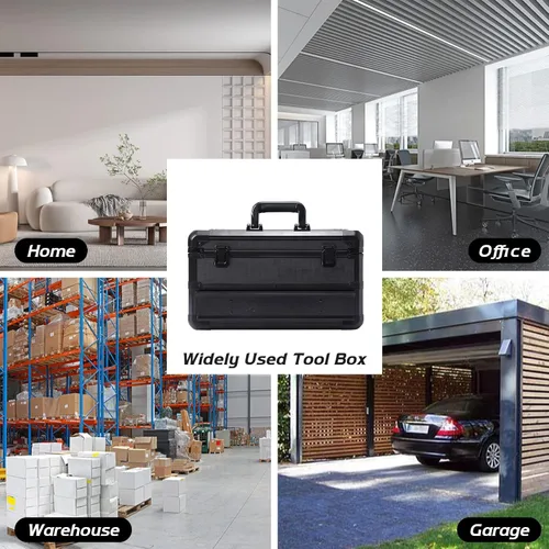 Miniatura 7 de E ELIAUK Caja de herramientas con estuche rígido, organizador de almacenamiento, maleta de transporte, caja de herramientas con cajones, color negro