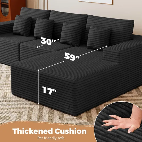 Miniatura 5 de Sofás modulares seccionales de nube de 111 pulgadas con chaise en forma de L, sofá sin estructura tapizado de asiento profundo para sala de estar