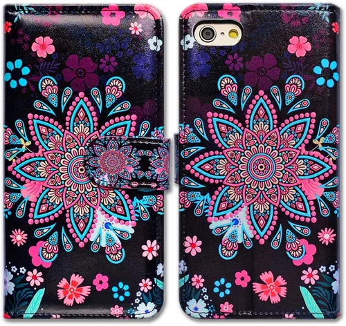 Bcov Funda para iPhone SE 2022/iPhone SE 3ª Gen/iPhone SE 2020/iPhone 8, funda tipo cartera de cuero con diseño de mandala de colores brillantes con
