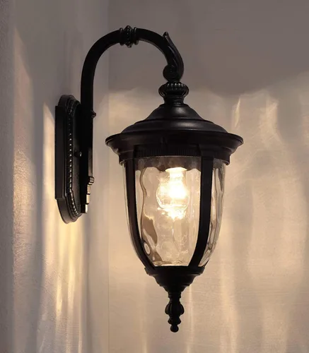 Miniatura 6 de John Timberland Bellagio - Lámpara de pared europea para exteriores, aluminio negro, 16.5 pulgadas, cristal martillado transparente, decoración