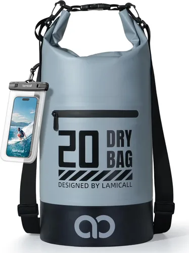 Lamicall Bolsa seca impermeable con bolsa para teléfono, mochila enrollable flotante, 20L, gris Gris azulado