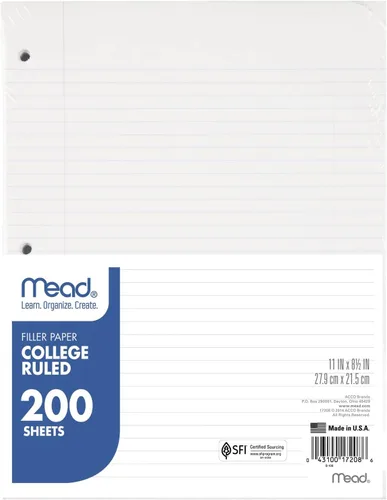 Miniatura 8 de Mead Papel de hojas sueltas, papel de cuaderno de relleno con rayas universitarias, 8-1/2 x 11 pulgadas, 400 hojas, se adapta a carpetas de 3