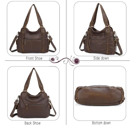 Miniatura 96 de Angel Barcelo - Bolsa de hombro amplia para mujer, diseño Hobo, cuero lavado