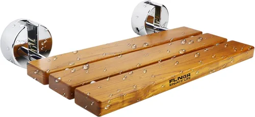 Miniatura 7 de Asiento de ducha plegable de teca de 20 pulgadas montado en la pared, banco de ducha plegable para espacio de ducha pequeño, taburete de madera