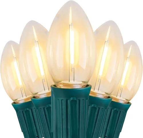 Miniatura 9 de Luces LED de Navidad vintage C9 para exteriores, cadena de 50 pies con 25 bombillas inastillables, impermeables, conectables, luces de árbol