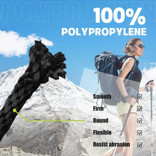 Miniatura 4 de Cuerda de polipropileno trenzado sólido de 3/8 de pulgada y 100 pies, cuerdas para exteriores, lazo grueso marino multiusos para camping y asta