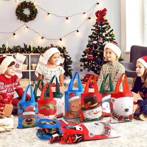 Miniatura 5 de Photect 32 Bolsas de Regalo de Navidad a Granel Reutilizables Bolsa de Golosinas de Animales Navideños con Asa Bolsas de Mano No Tejidas Muñeco