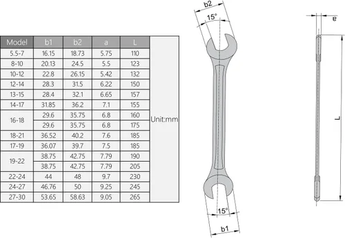 Miniatura 5 de Utoolmart Llave doble de extremo abierto, llave métrica de 9.055 in de longitud, llave de pie de gallo de 0.866 in x 0.945 in, CR-V, totalmente