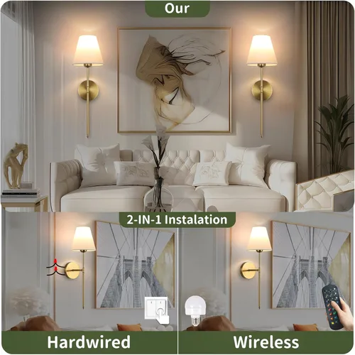 Miniatura 4 de Juego de 2 apliques de pared con pilas, 15 colores inalámbricos con control remoto regulable que dura de 18 a 50 horas, lámpara de pared recargable