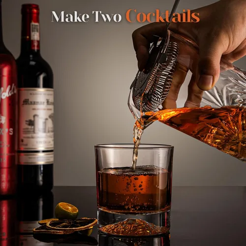Miniatura 4 de Vaso mezclador de cóctel, kit de barman de cristal de 18 onzas, 5 piezas de vidrio mezclador de barra con colador, mezclador, cuchara, jigger