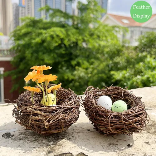Miniatura 6 de Nido de pájaro de ratán de 7.9 pulgadas, hecho a mano, seco, natural, nido de pájaro para jardín, patio, hogar, fiesta, boda, decoración, sin huevos