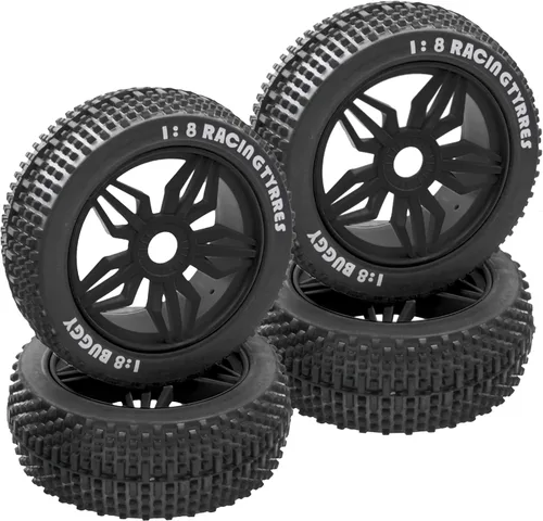 Miniatura 8 de ShareGoo OD 4.52 pulgadas 1/8 RC Buggy neumáticos de goma con 5 radios llanta de plástico hexagonal de 0.669 in compatible con Arrma Kyosho Exceed