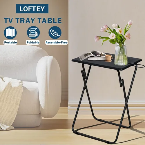 Miniatura 3 de LOFTEY Mesa con bandeja de TV, mesa plegable para TV, mesas de TV portátiles para sala de estar, mesa auxiliar plegable resistente para comer
