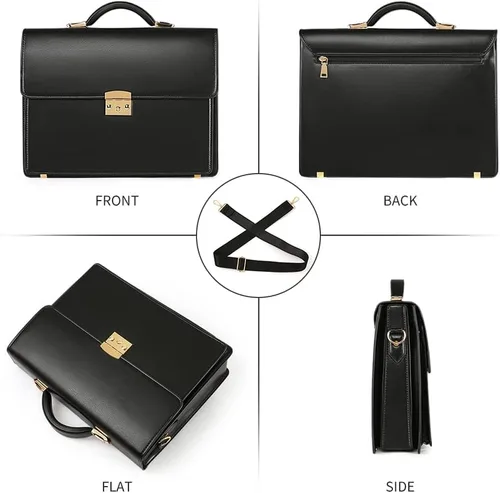 Miniatura 2 de Maletines para hombres de negocios maletín de cuero con bloqueo negro portátil Messenger Bag Abogado Estuche rígido