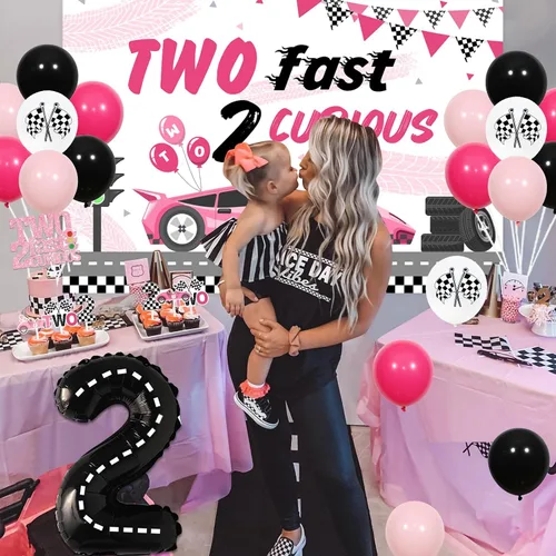 Miniatura 4 de Sursurprise Dos decoraciones de cumpleaños rápidas para niña, dos fondos de fondo curiosos de Fast 2 para decoración de tartas, pancarta de auto