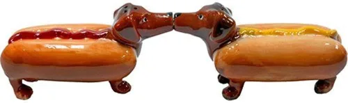 Miniatura 2 de Religious Gifts Weiner InchHot Inch Dog in Bun - Juego de salero y pimentero magnético de cerámica de 3 pulgadas, regalo divertido