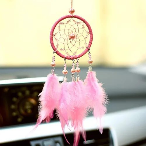 Miniatura 8 de Atrapasueños para automóvil, espejo retrovisor de plumas pequeñas, atrapasueños para colgar en la pared, accesorios decorativos para mujer (gris)