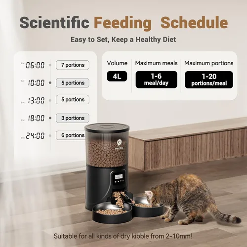 Miniatura 2 de PETULTRA Comedero automático para gatos para 2 gatos, 16 tazas/4 litros, con control de porciones (1-6 comidas), doble potencia y fácil de limpiar
