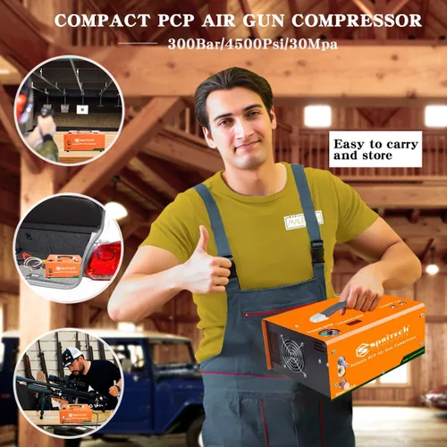 Miniatura 7 de Compresor de aire PCP, apagado automático de 4500 Psi/30 Mpa sin aceite/agua, pistola de aire de presión establecida y bomba de tanque de paintball