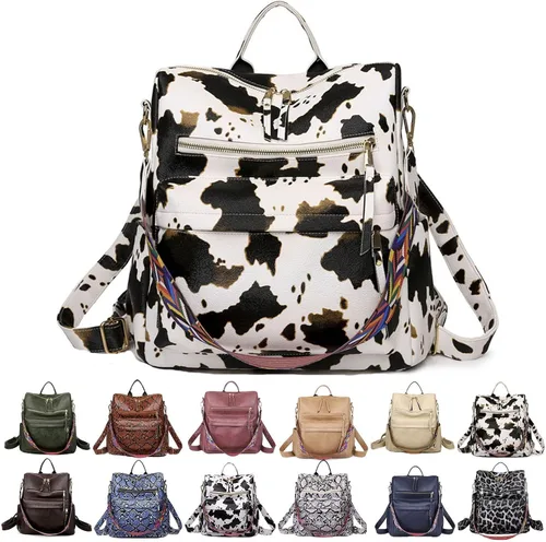 Mochila de piel sintética para mujer, tamaño mediano, bolsos antirrobo y bolsos de hombro, color azul marino, talla única