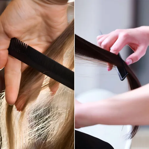 Miniatura 5 de Peine profesional negro de burlas, dientes finos y anchos + peine de pelo de cola de rata para todo tipo de cabello, paquete de 2
