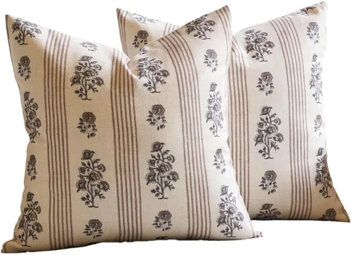 Miniatura 8 de Amor Virisso Fundas de almohada florales para sofá 18x18 Juego de 2 Fundas de almohada con estampado en bloque Fundas de almohada decorativas