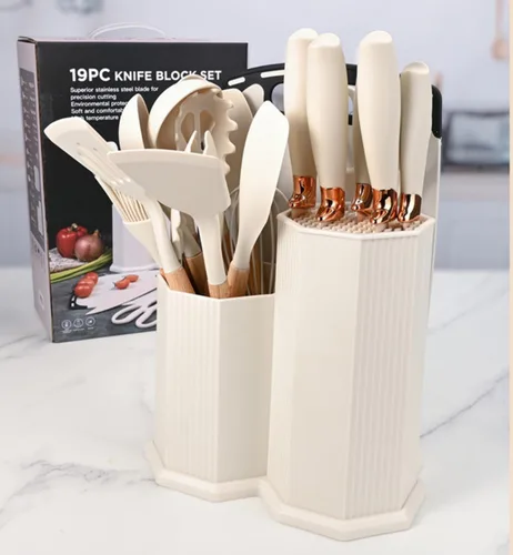 Miniatura 8 de Juego de utensilios de cocina y cuchillos de cocina con bloque de soporte, juego de 19 piezas de corte para cocineros, 11 utensilios de cocina
