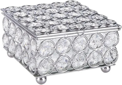 Feyarl Caja de joyería de cristal, aretes, anillos, organizador del tesoro, caja de recuerdo con tapa para decoración de tocador, habitación