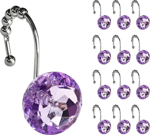Miniatura 10 de Sunlit Diseño de Lujo Redondo Aqua Azul Diamante Cristal Gema Bling con Bolas Deslizantes Ganchos para Cortina de Ducha, Anillos para Cortina