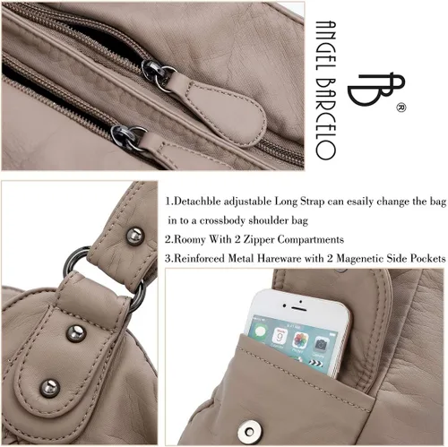 Miniatura 117 de Angel Barcelo - Bolsa de hombro amplia para mujer, diseño Hobo, cuero lavado