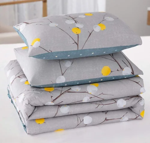 Miniatura 9 de SLEEPBELLA Edredón Tamaño Twin, Algodón de 600 Hilos Rama Gris con Patrón de Lunares Amarillo Turquesa Verde Juego de Edredón Reversible, Juego