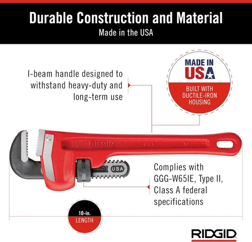 Miniatura 4 de RIDGID 31010 - Llave de tubería recta modelo 10 resistente, llave de fontanería de 10 pulgadas, color rojo, negro, 9.843 in (10 pulgadas)