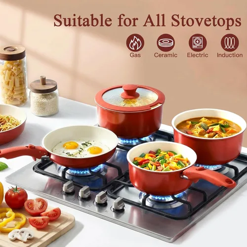 Miniatura 6 de GiPP Juego de 5 piezas de ollas y sartenes antiadherentes, juego de utensilios de cocina antiadherentes con mango desmontable, ollas de cerámica