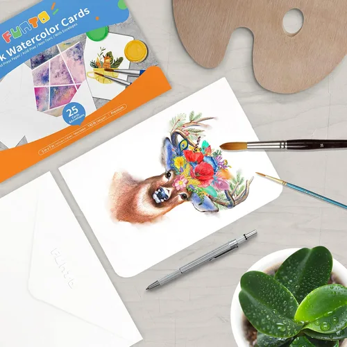 Miniatura 8 de Funto Tarjetas y sobres de acuarela en blanco, 50 tarjetas, 5 x 7 pulgadas, 140 libras/300 gsm, blanco, sin ácidos, papel pesado para todas