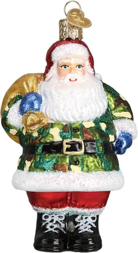 Miniatura 8 de Old World Christmas Santa con Guirnalda de Vidrio Soplado Adorno para Árbol de Navidad, Decoración Navideña Hecha a Mano, Colección Santa