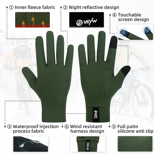 Miniatura 3 de YKYWBIKE Guantes de ciclismo de invierno para hombres y mujeres, guantes de bicicleta acolchados para pantalla táctil, resistentes al agua