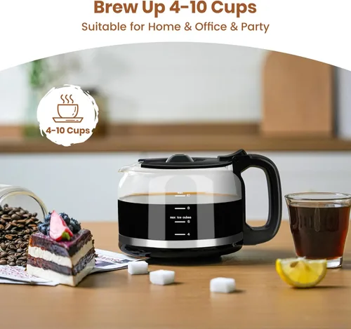 Miniatura 8 de Gevi Cafetera para moler y preparar 10 tazas con molinillo de rebabas integrado, pantalla táctil programable, mantiene el calor de 4 horas, filtro