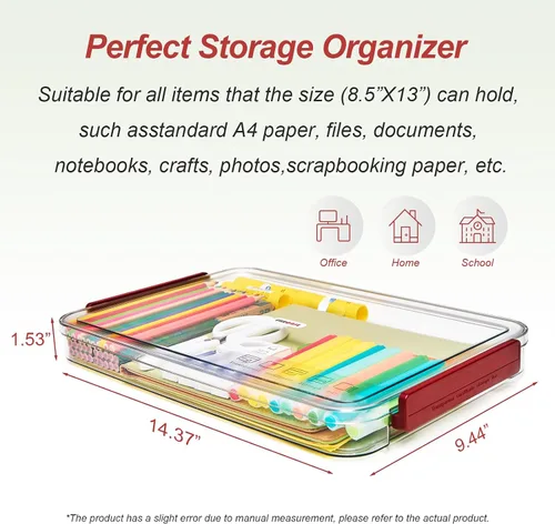 Miniatura 3 de CATOOMUU Caja de archivos de almacenamiento A4 de 9 x 13, transparente, apilable, delgada, de plástico, portátil, para proyectos para cartas, papel