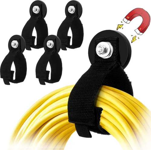 Windyun 4 ganchos magnéticos para garaje, correas magnéticas resistentes, ganchos magnéticos para colgar cables, mangueras, cuerda de taller,