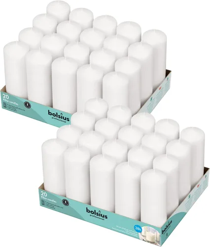 BOLSIUS Velas de pilar blanco – 2 x 6 pulgadas – 2 paquetes = total de 40 velas – Más de 38 horas – Calidad europea premium – Llama constante sin
