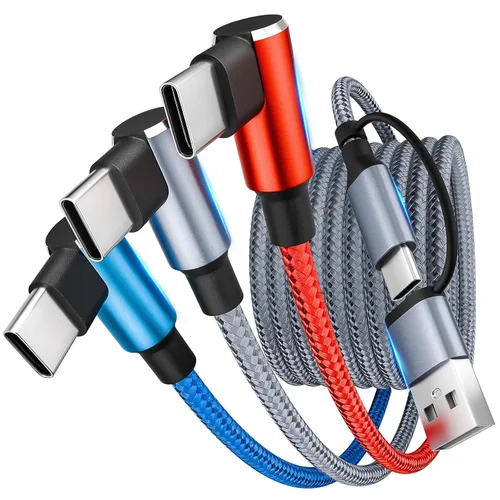 Miniatura 13 de Cable USB A/C a USB C en ángulo recto, cable de carga trenzado tipo C de 90 grados, cable de carga USB C 4 en 2, cable de carga universal