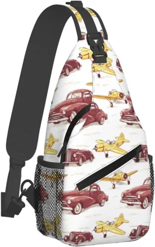 Small Crossbody Bags for Women Men - Vintage Car Plane Print Adjustable Shoulder Bag Fanny Packs Belt Sling Bag Crossbody Purses Backpack for Travel