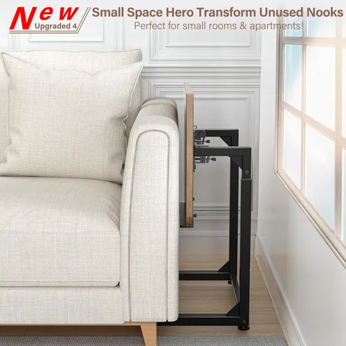 Miniatura 6 de Mesa para Bandeja de TV, Mesa Lateral para Sofá Ajustable en 8 Alturas, Mesa de Extremo en Forma de C con Ajuste de Ángulo de Inclinación de 90°