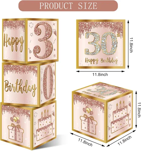 Miniatura 2 de Guiruiy 3 piezas de cajas de decoración para el 30 cumpleaños de mujeres, cajas de globos de cumpleaños de 30 años en rosa y oro rosa, decoración