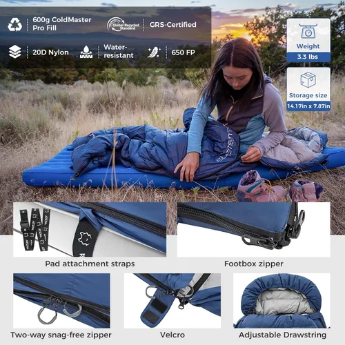 Miniatura 9 de ATEPA 3-in-1 Hybrid Down Sleeping Bag, Lightweight 3 Season Backpacking Sleeping Bag with Pad Attachment System & Compression Sack for Spring Summer