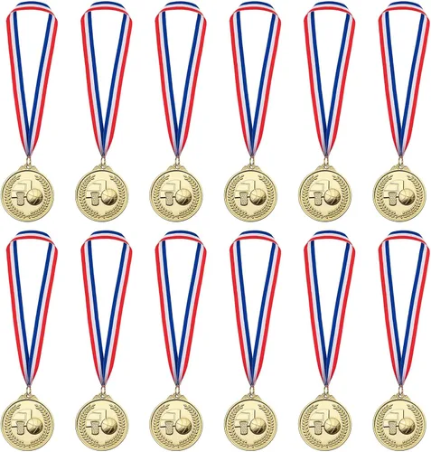 Miniatura 2 de Paquete de 12 medallas de baloncesto para niños, medallas de oro de metal adecuadas para competiciones deportivas, celebraciones y recuerdos