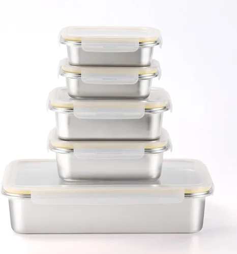 Miniatura 9 de Contenedores de acero inoxidable 18/8 para almacenamiento de alimentos, juego de recipientes para preparación de comidas, bandeja para hornear, a