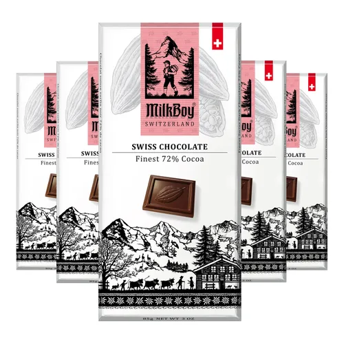 Milkboy Swiss Extra Dark Chocolates - 85% cacao, fabricado en Suiza, sin lácteos, vegano, sin gluten, sin OMG, kosher, de cultivo sostenible,