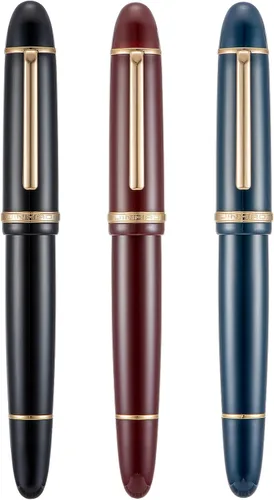 Miniatura 15 de Jinhao X159 Pluma estilográfica azul oscuro acrílica, tamaño 8 con punta fina, borde plateado, diseño clásico, pluma de escritura suave con Azul